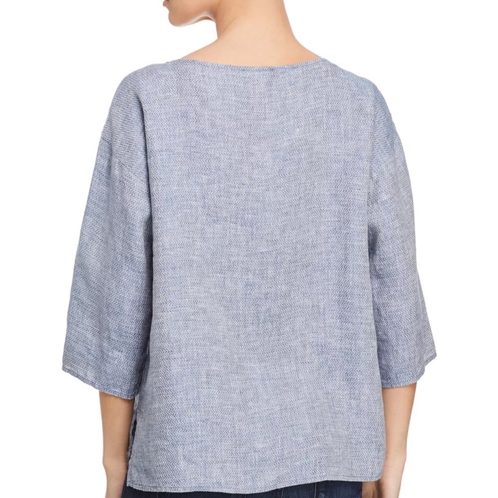 Eileen Fisher Light Blue Linen Boatneck Blouse - Picture 12 of 13